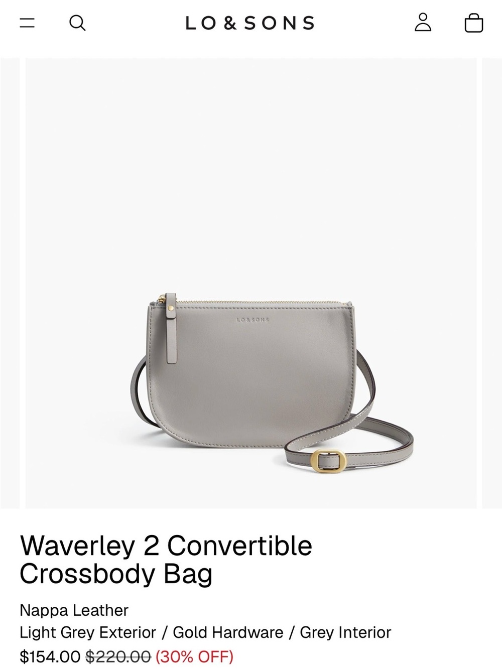 Lo & Sons Waverley 2 Convertible Crossbody Bag - Light Grey with Gold Hardware